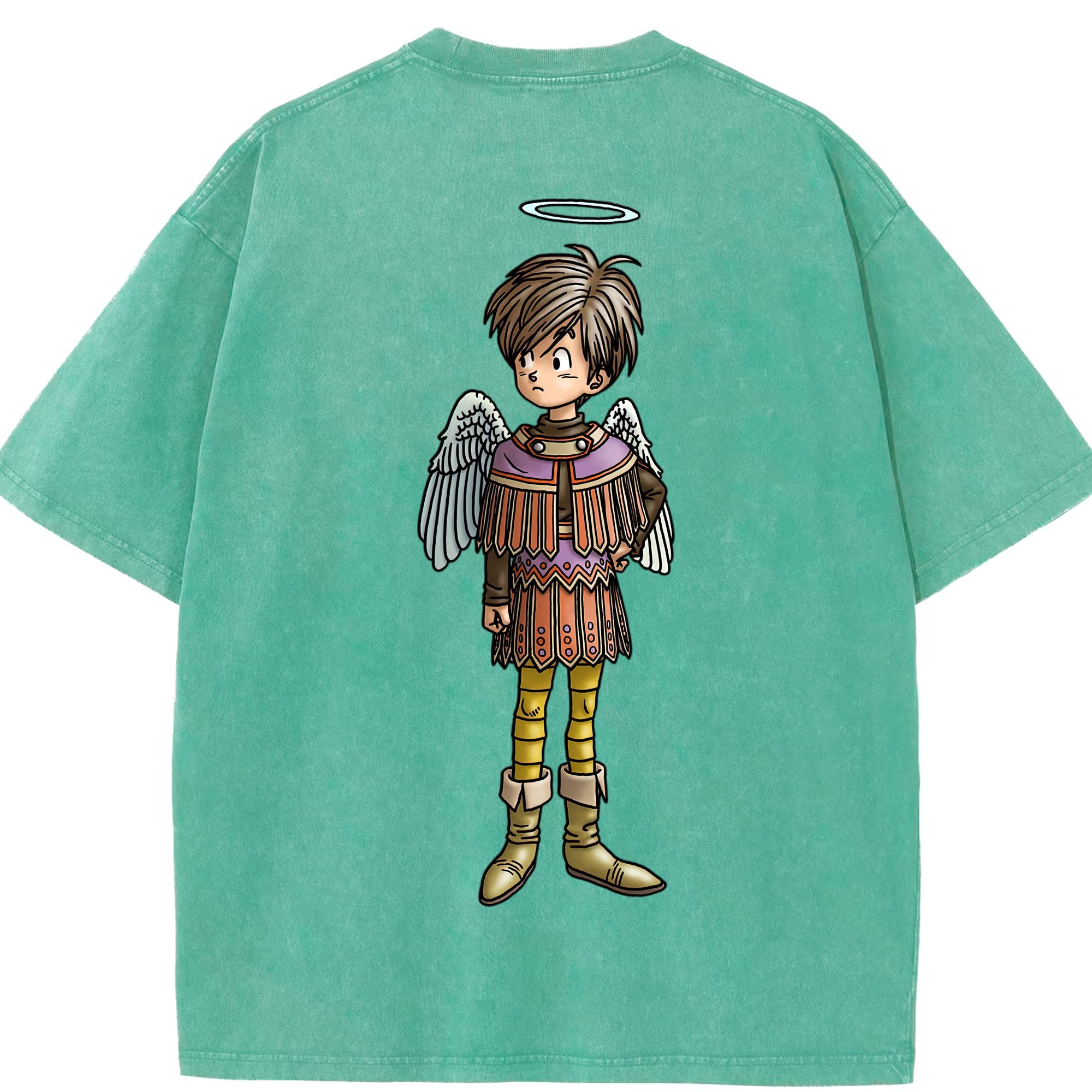 （画像用） ドラゴンクエスト Doragon Kuesuto Dragon Quest 綿100% ヴィンテージ風 半袖Tシャツ（背面プリント）